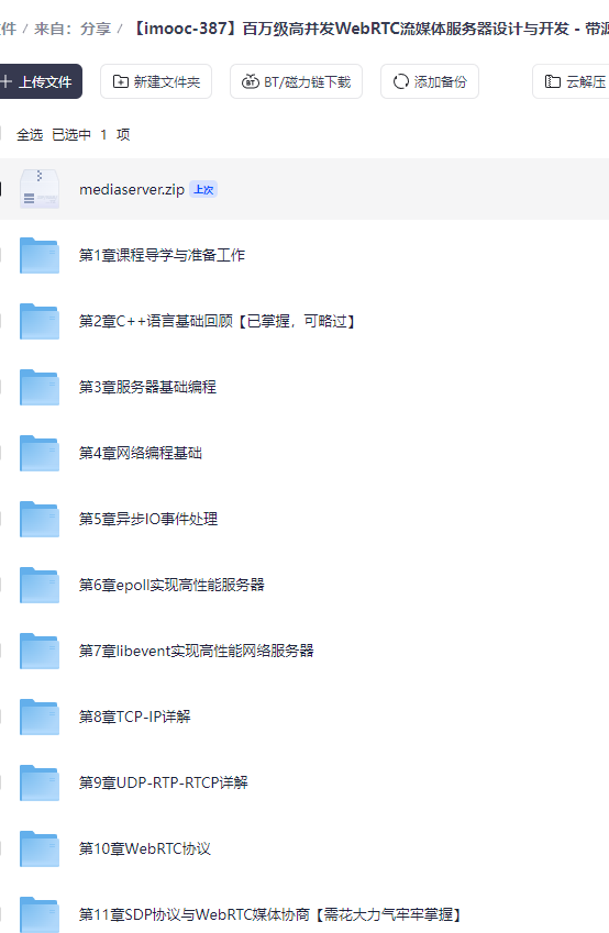 百万级高并发WebRTC流媒体服务器设计与开发 – 带源码课件
